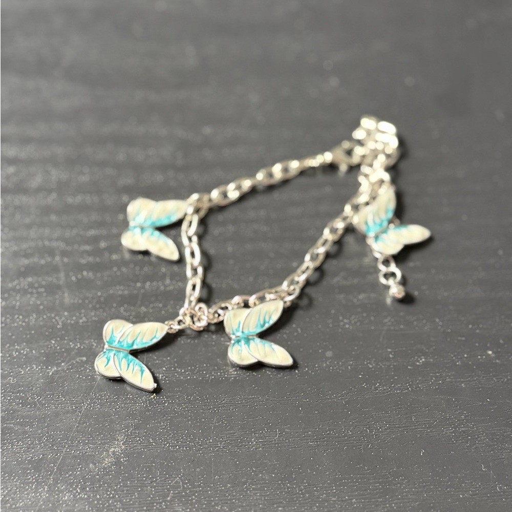 2 for $5!/ Sugar Thrillz Silver Butterfly Charm Bracelet with Teal Accents